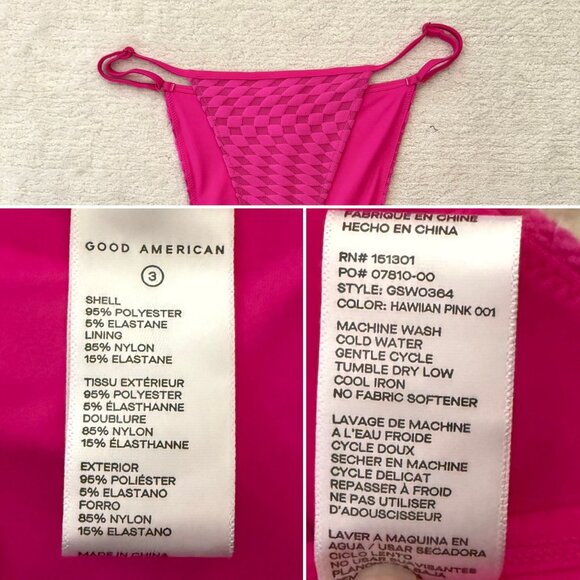 Good American Hot Pink Textured Bikini Bottoms Size Large Adjustable Side Swim - Picture 3 of 5